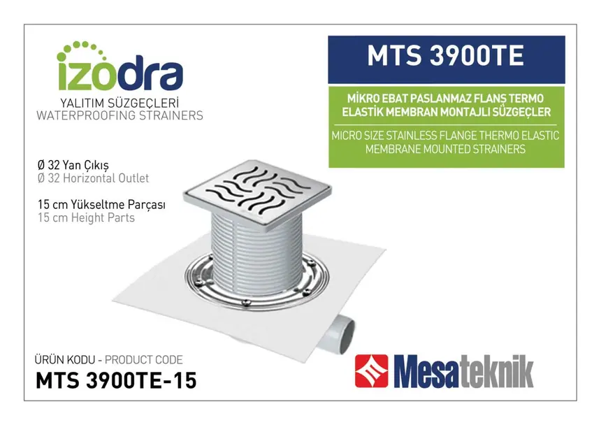 MTS 3900TE Termo Elastik Örtü Paslanmaz Flanş Montajlı Süzgec Sistemleri Mikro Ebat