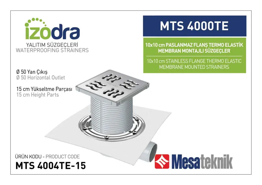 MTS 4000TE Termo Elastik Örtü Paslanmaz Flanş Montajlı Süzgec Sistemleri 10 cm
