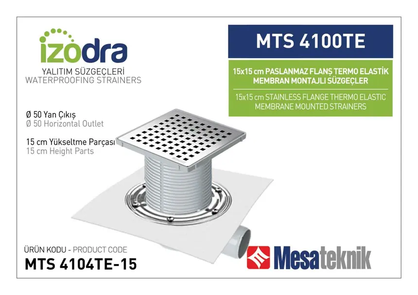MTS 4100TE Termo Elastik Örtü Paslanmaz Flanş Montajlı Süzgec Sistemleri 15 cm