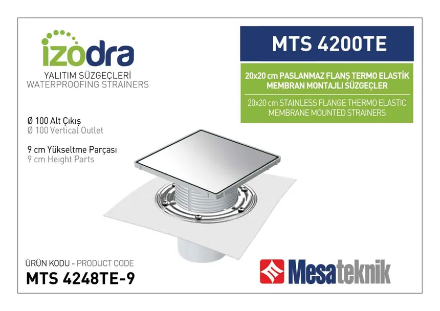 MTS 4200TE Termo Elastik Örtü Paslanmaz Flanş Montajlı Süzgec Sistemleri 20 cm Kare