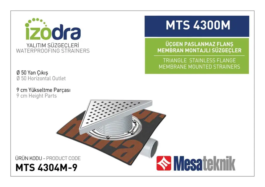 MTS 4300M Paslanmaz Flanş Membran Montajlı Süzgec Sistemleri 20 cm Üçgen