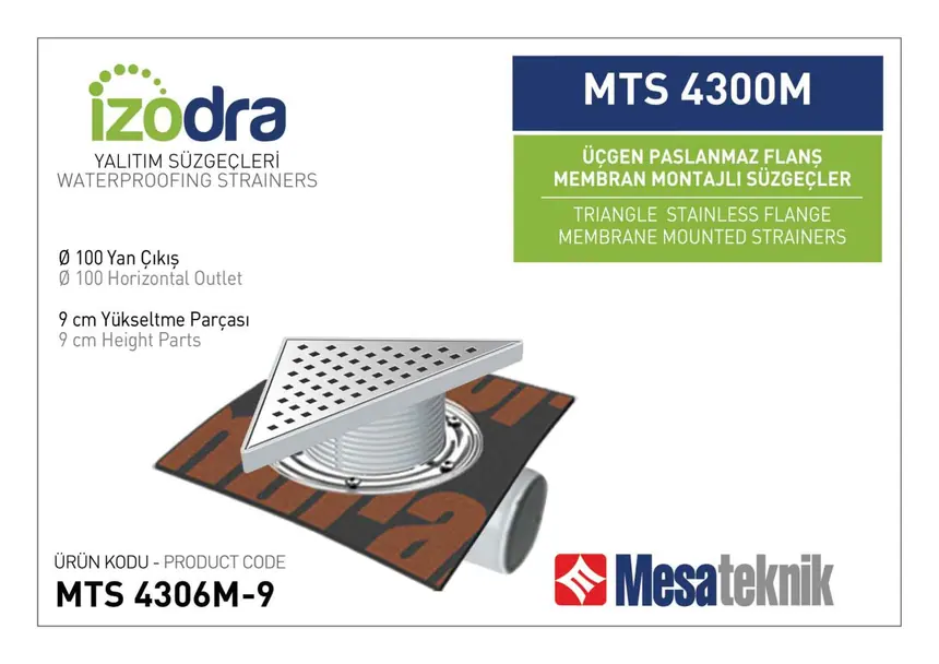 MTS 4300M Paslanmaz Flanş Membran Montajlı Süzgec Sistemleri 20 cm Üçgen