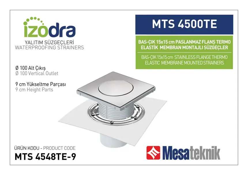 MTS 4500TE Termo Elastik Örtü Paslanmaz Flanş Montajlı Süzgec Sistemleri 15 cm BasÇık