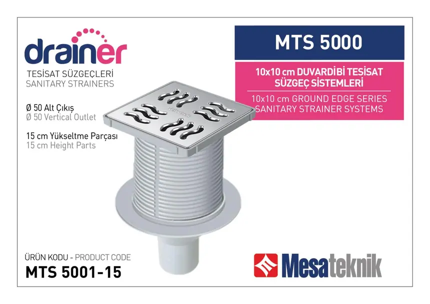 MTS 5000 10 cm Duvardibi Tesisat Süzgeç Sistemleri