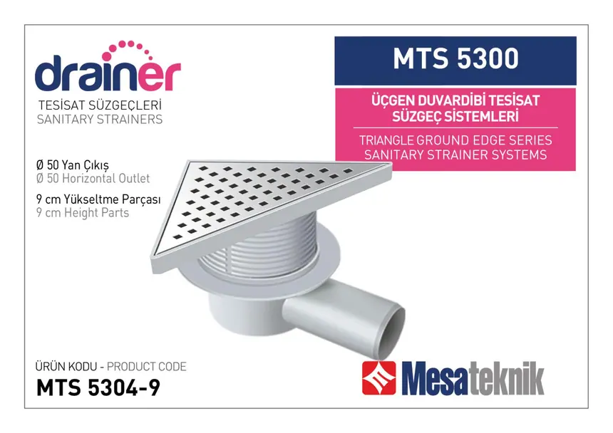 MTS 5300 20 cm Üçgen Duvardibi Tesisat Süzgeç Sistemleri