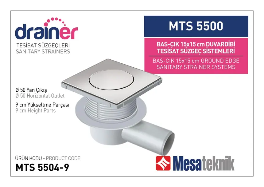 MTS 5500 15 cm BasÇık Duvardibi Tesisat Süzgeç Sistemleri
