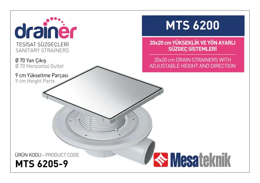 MTS 6200 20 cm Kare Yükseklik ve Yön Ayarlı Tesisat Sistemleri