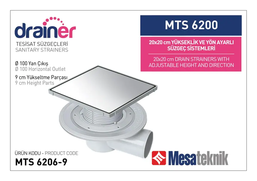 MTS 6200 20 cm Kare Yükseklik ve Yön Ayarlı Tesisat Sistemleri