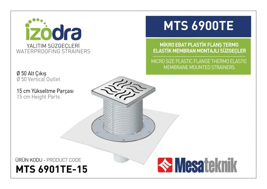 MTS 6900TE Termo Elastik Örtü Plastik Flanş Montajlı Süzgec Sistemleri Mikro Ebat