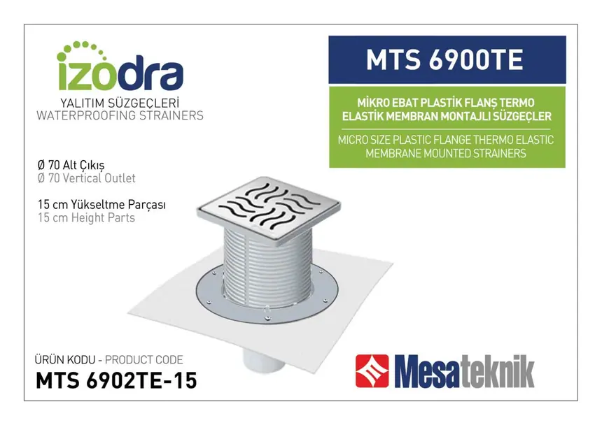 MTS 6900TE Termo Elastik Örtü Plastik Flanş Montajlı Süzgec Sistemleri Mikro Ebat
