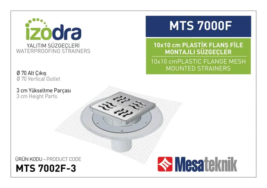 MTS 7000F Fileli Plastik Flanş Montajlı Süzgec Sistemleri 10 cm