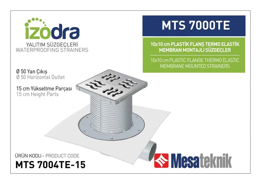 MTS 7000TE Termo Elastik Örtü Plastik Flanş Montajlı Süzgec Sistemleri 10 cm