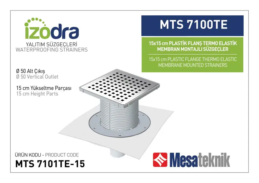 MTS 7100TE Termo Elastik Örtü Plastik Flanş Montajlı Süzgec Sistemleri 15 cm