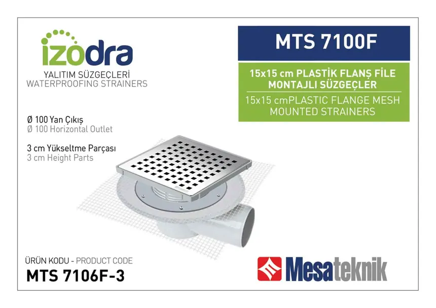 MTS 7100F Fileli Plastik Flanş Montajlı Süzgec Sistemleri 15 cm