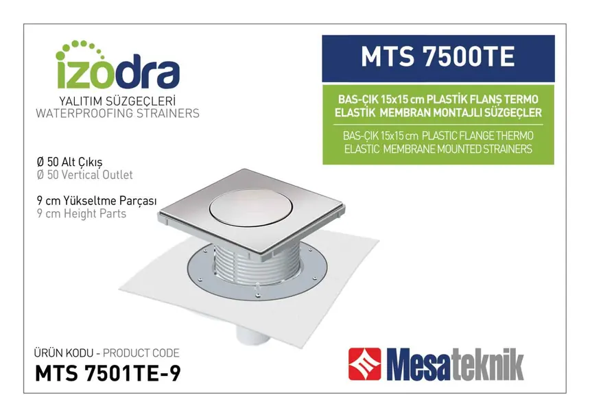 MTS 7500TE Termo Elastik Örtü Plastik Flanş Montajlı Süzgec Sistemleri 15 cm BasÇık