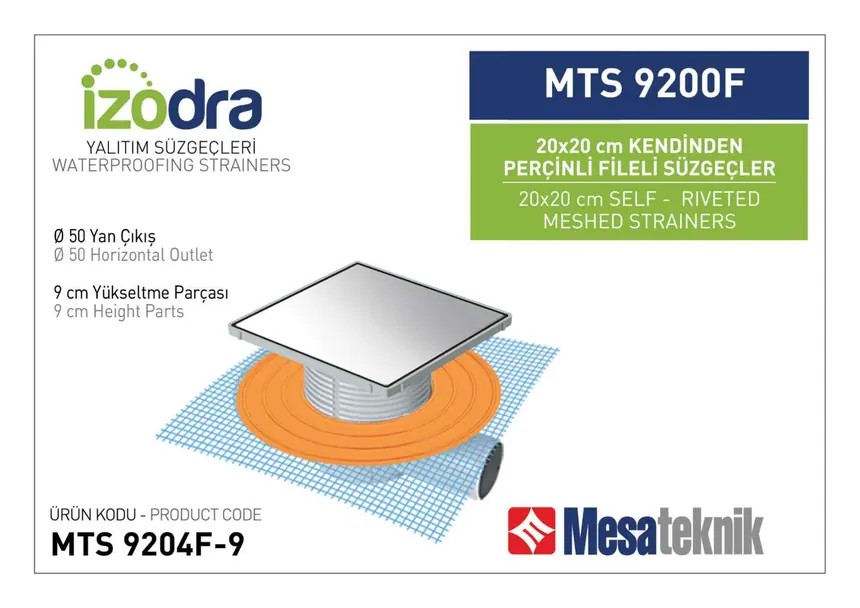 MTS 9200F Kendinden Percinli Fileli Suzgec Sistemleri 20 cm Kare